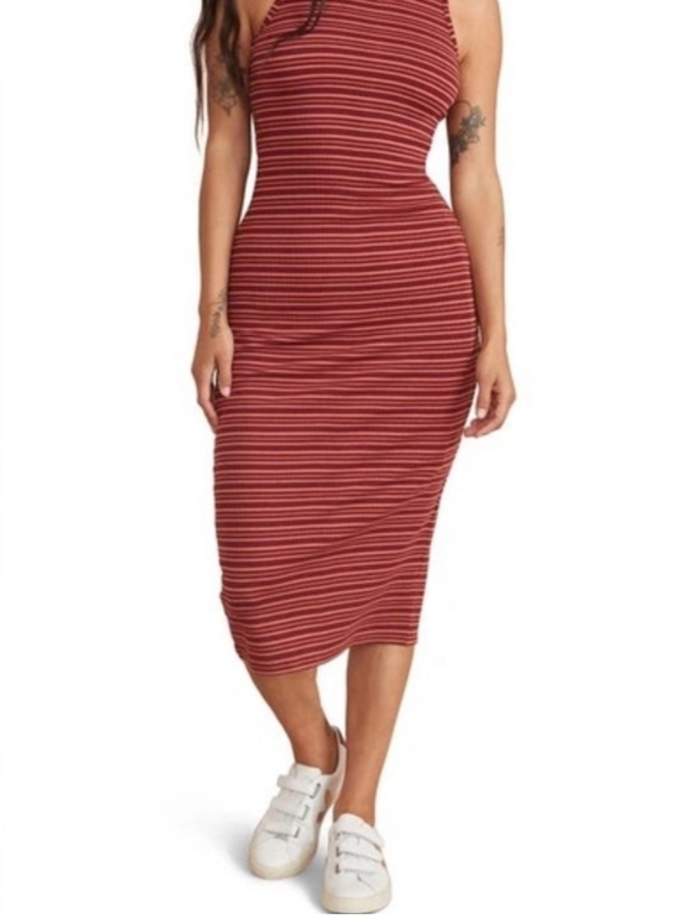 Marine Layer Burgundy Striped Midi Dress